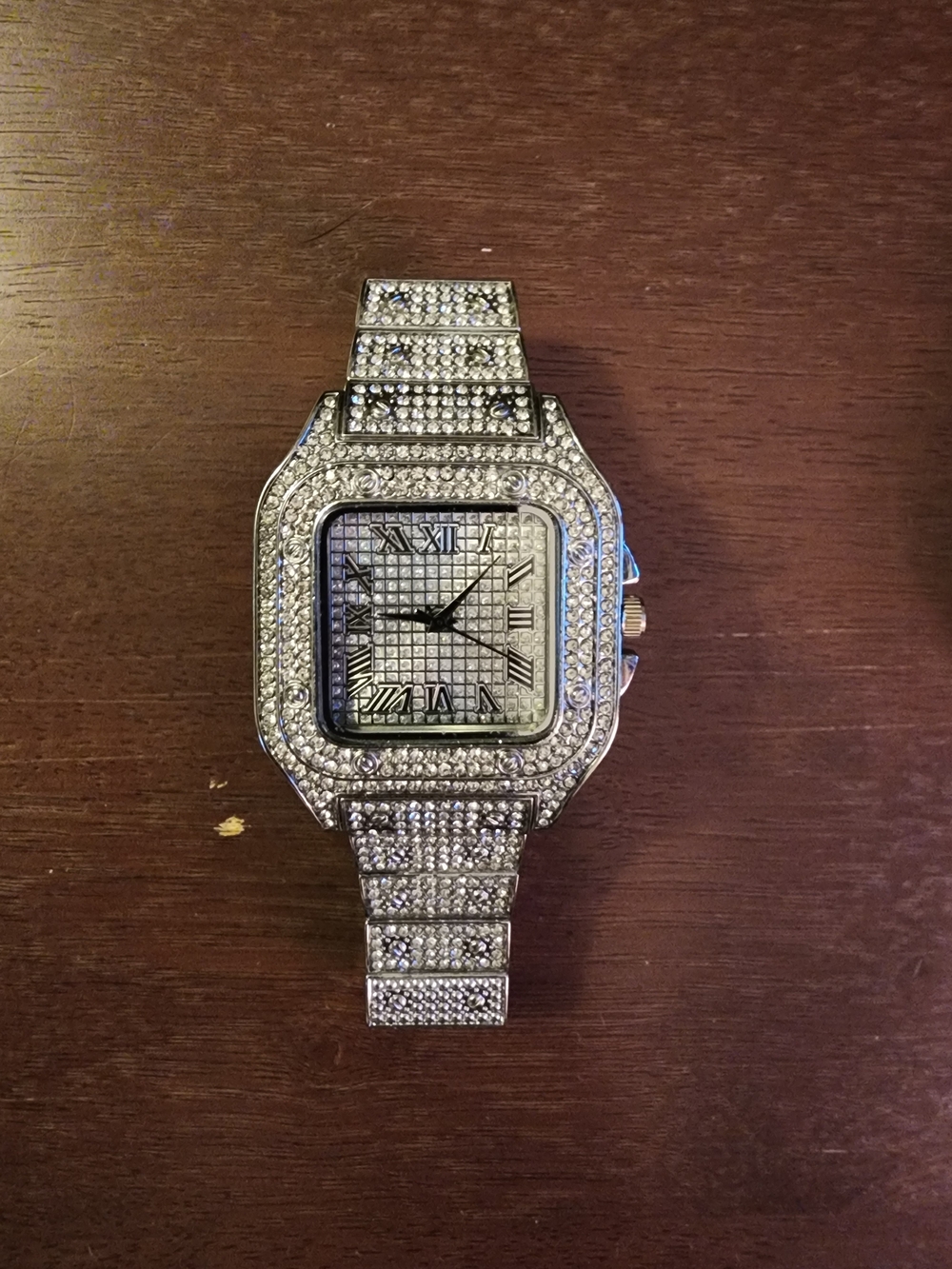 🍑NEW Men’s Silver-Tone Crystal Bracelet Watch